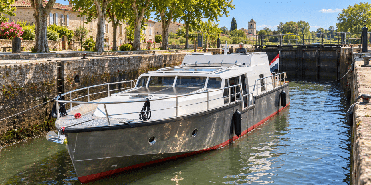 Impressie van de Seacruiser 49.2 in een Franse sluis