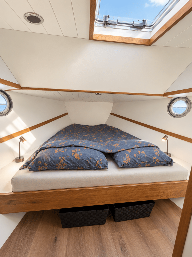 Ruime master bedroom met tweepersoonsbed in de Seacruiser 49.2